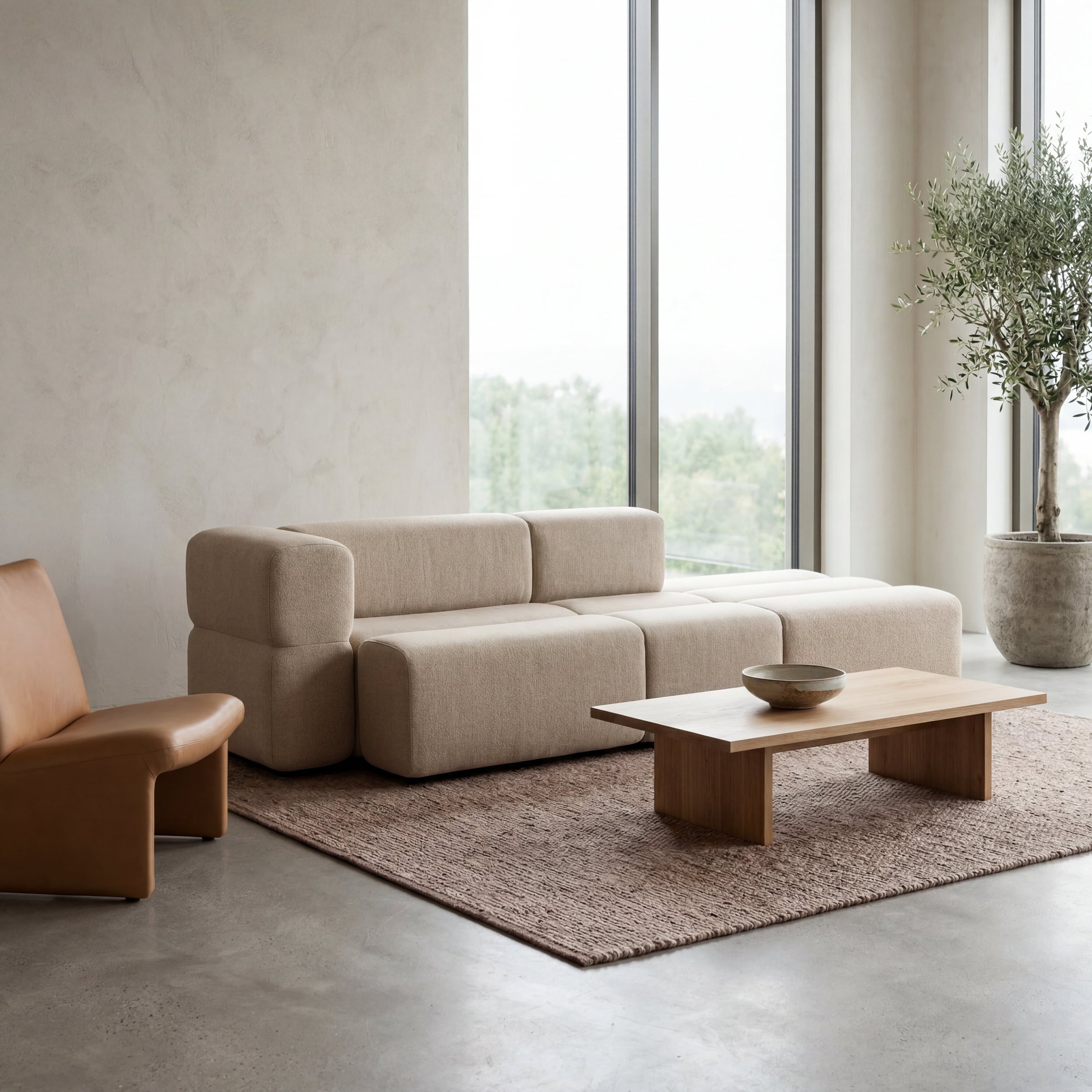 Kontor A: sandfarget KEEEP-sofa i lounge.